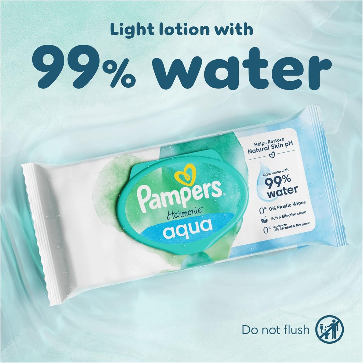 Pampers Harmonie Aqua Baby Wipes – 99% Water, Plastic Free & Gentle Lotion | Helps Restore Natural Skin pH | Suitable for Newborn & Sensitive Skin | 1152 Wipes (24 x 48 Packs)