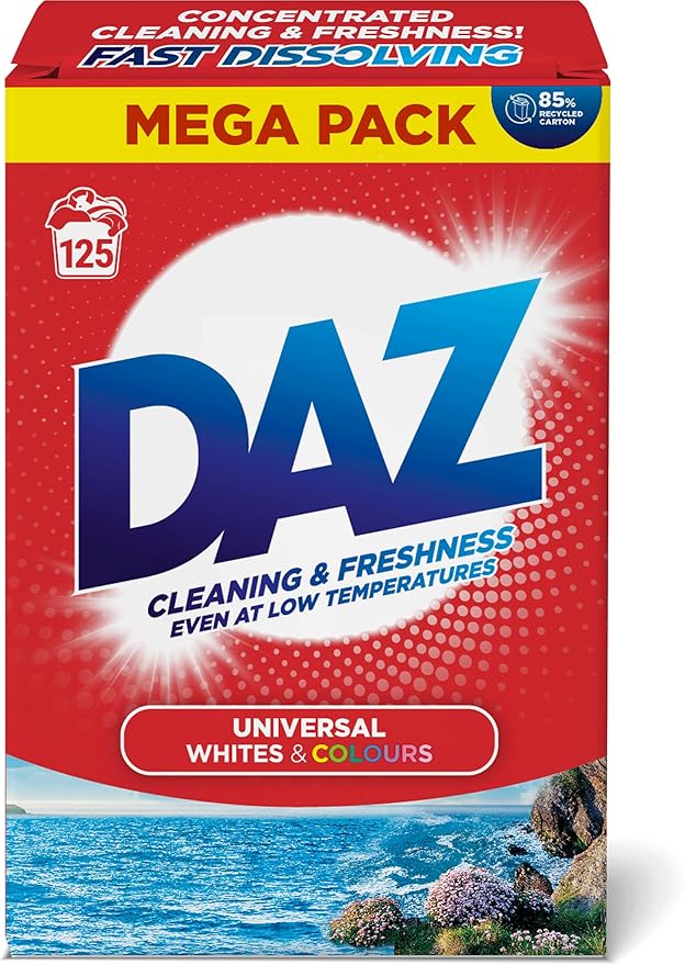 Daz Washing Powder 125 Washes – Family Pack Laundry Detergent for Brilliant Whites & Powerful Stain Removal – Long Lasting, Fresh Scent. 6.25kg