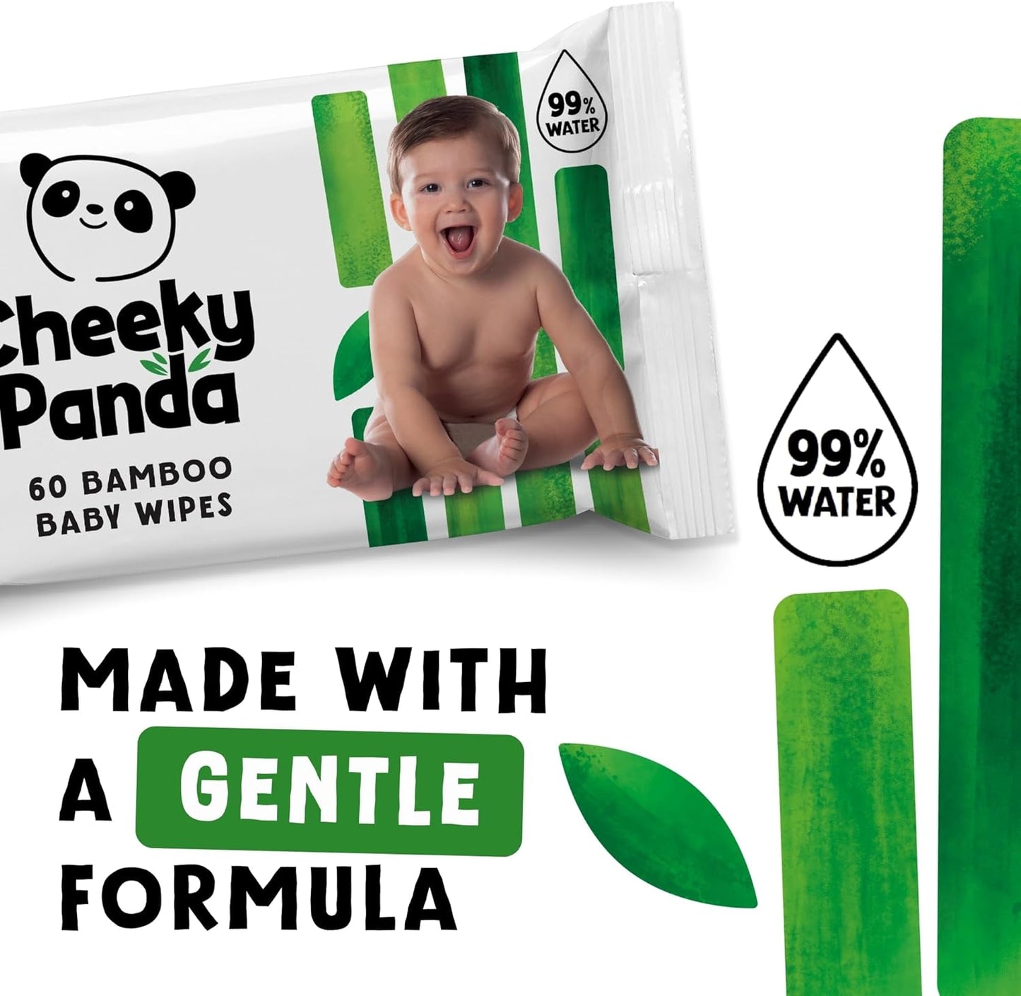The Cheeky Panda Bamboo Baby Wipes β 99% Purified Water, Biodegradable & Plastic Free | Dermatologically Tested | Gentle for Newborn & Sensitive Skin
