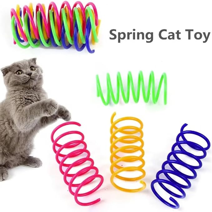 12 Pcs Colourful Cats Springs Toys - Interactive Cat & Kitten Toys, Durable Plastic Spring Cat Toy for Swatting, Biting, Hunting, Enrichment Play, Fun Kitten Toy to Keep Kittens Active & Engaged