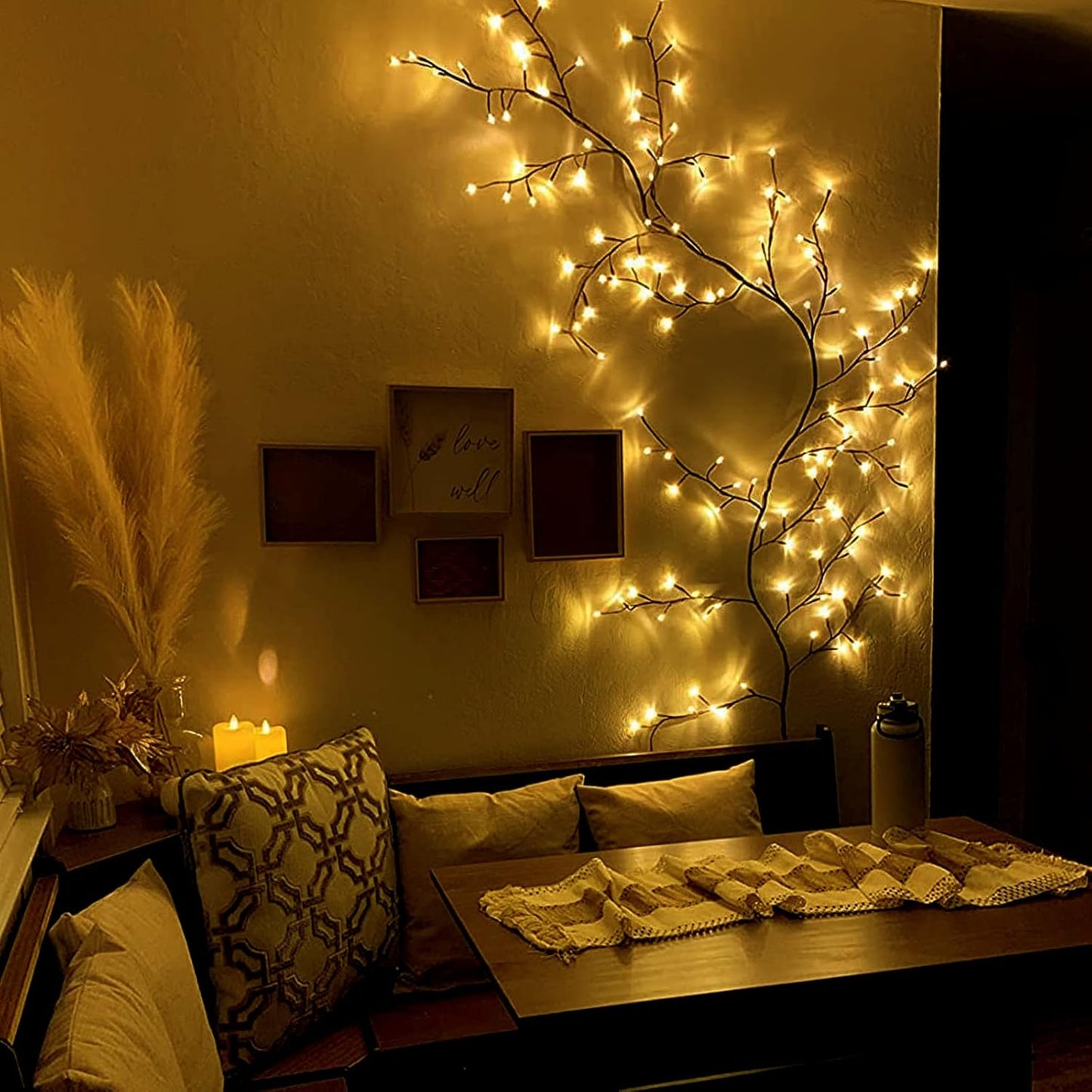 Twig String Lights for Bedroom, Lighted Willow Tree Vine Fairy Lights Plug in Powered,144 Warm White LED Twig Tree with Lights for Wall Indoor Bedroom Living Room Home Christmas Décor(1 packs)