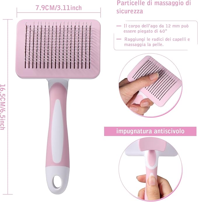 Vinabo Self-cleaning Pet Brush, Brush for Long and Short Hair, For Dogs, Cats, Effectively Eliminate Tomentosis Undercoat, Tangles, Pink