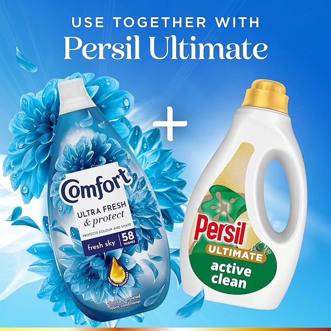 Comfort Ultra Fresh & Protect Fresh Sky Fabric Conditioner softener with Pro-Fibre Technology Protects Colour and Shape 58 washes (870 ml)