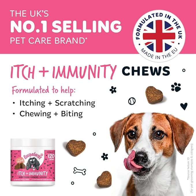 BUGALUGS Itch & Immunity Dog Treats – Helps Soothe Itchy Skin, Paws, Ears - Licking, Scratching - Perfect for Small, Medium & Large Dogs