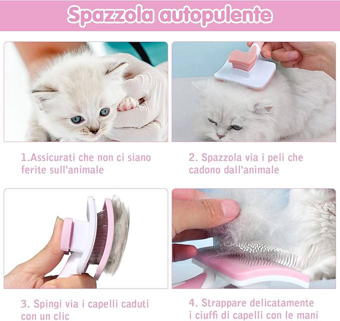 Vinabo Self-cleaning Pet Brush, Brush for Long and Short Hair, For Dogs, Cats, Effectively Eliminate Tomentosis Undercoat, Tangles, Pink