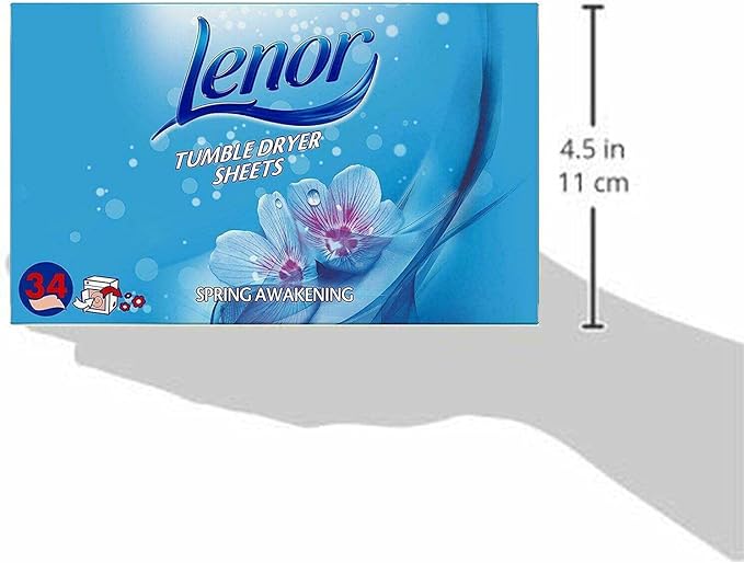 2 Pack of Lenor Tumble Dryer Fabric Conditioner Sheets Spring Awakening, 34 Sheets for Clean & Soft Fabrics and Essential Fragrance with Revitalising Scent