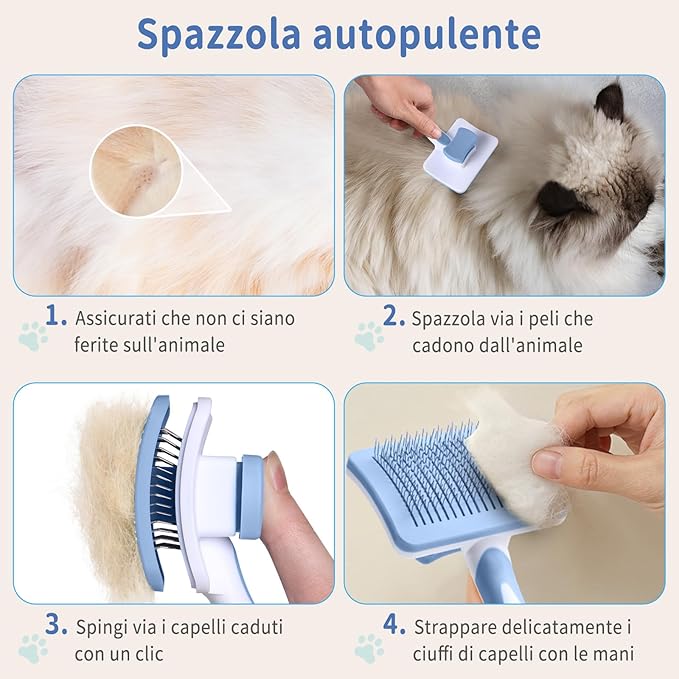 Vinabo Brush for Dogs and Cats, Self-Cleaning for Small Dogs, Cat Brush, Pet Brush, for Dogs and Cats, Eliminate Tomentose Undercoat Tangles-Blue