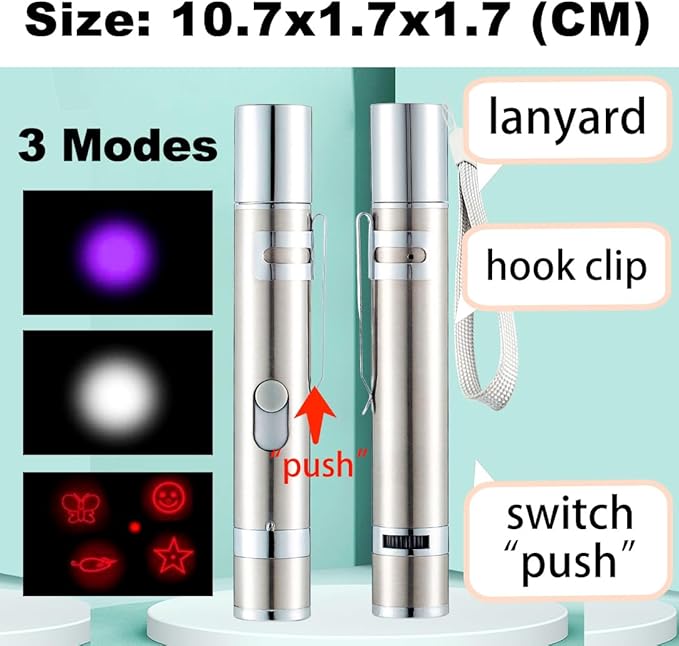 Cat Toys, 7 in 1 Function Red Pointer Interactive Cat Toy, USB Rechargeable LED Cat Light Pen, Cat Toys Interactive for Indoor Cats Dog, Red Dot Kitten Practice Chaser Toys