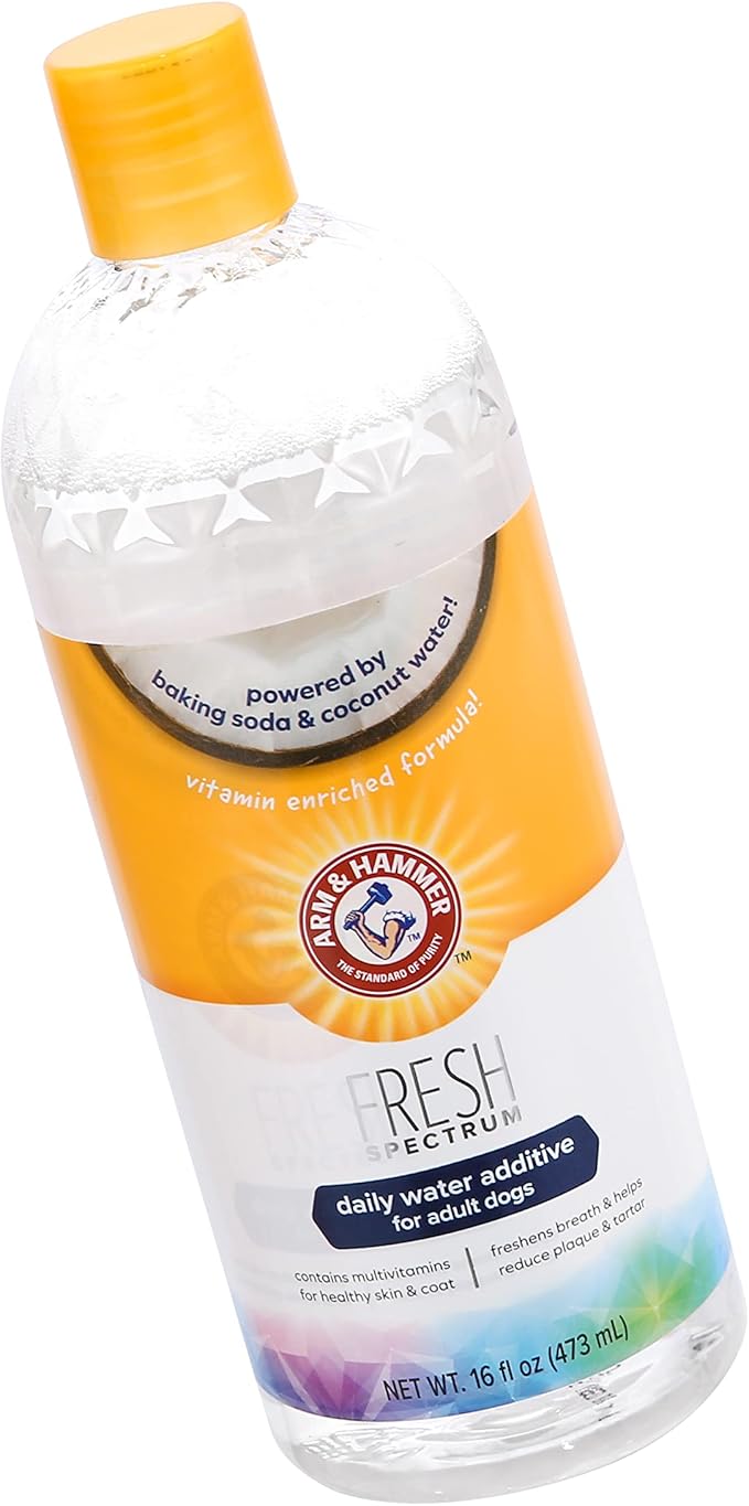 ARM & HAMMER Fresh Spectrum Coconut Mint Dog Water Additive, 473ml, Best Dental Care for Dogs, Removes Plaque & Tartar, Freshens Breath, Gum & Teeth Cleaning, No Brushing, Easy to Use Pet Oral Hygiene