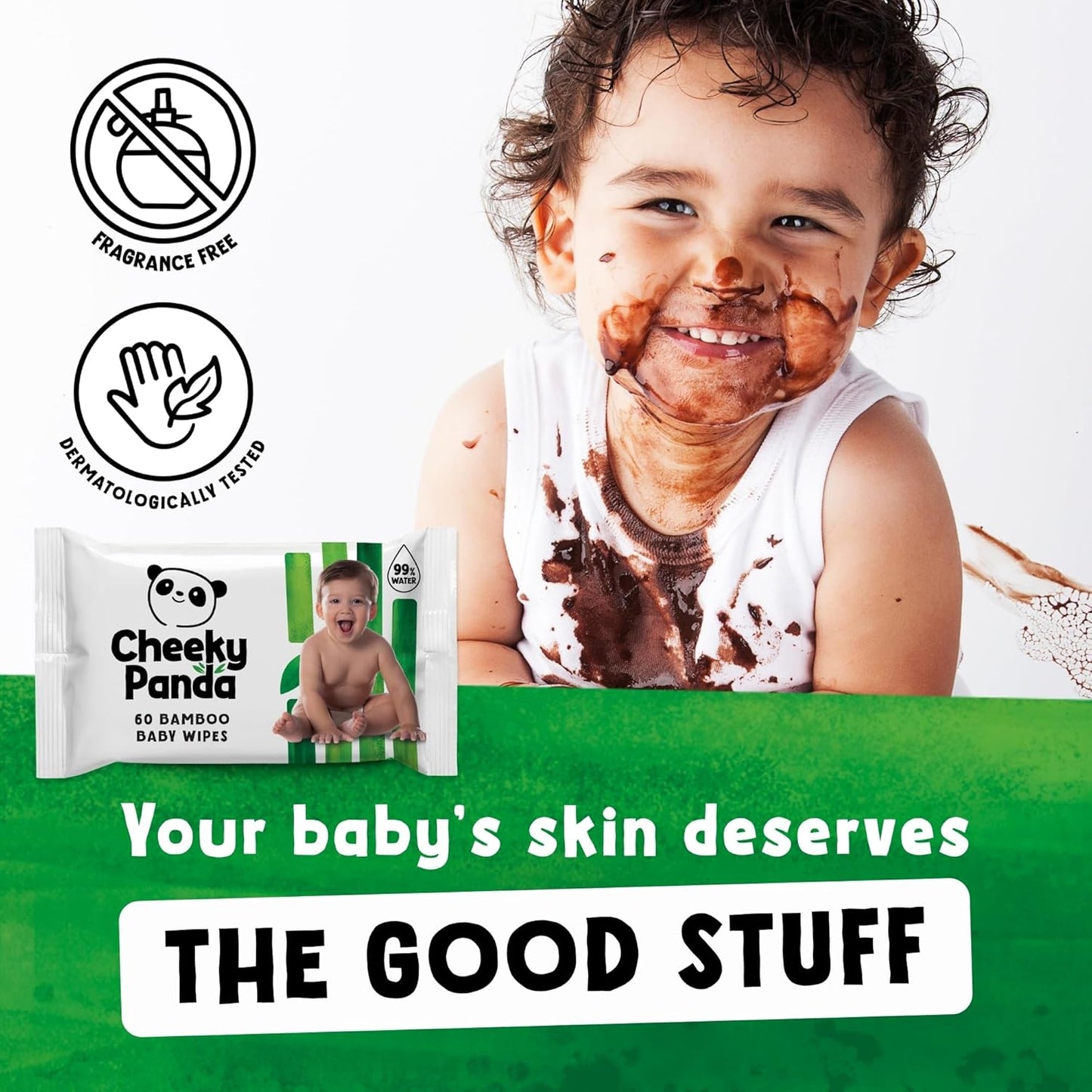The Cheeky Panda Bamboo Baby Wipes β 99% Purified Water, Biodegradable & Plastic Free | Dermatologically Tested | Gentle for Newborn & Sensitive Skin