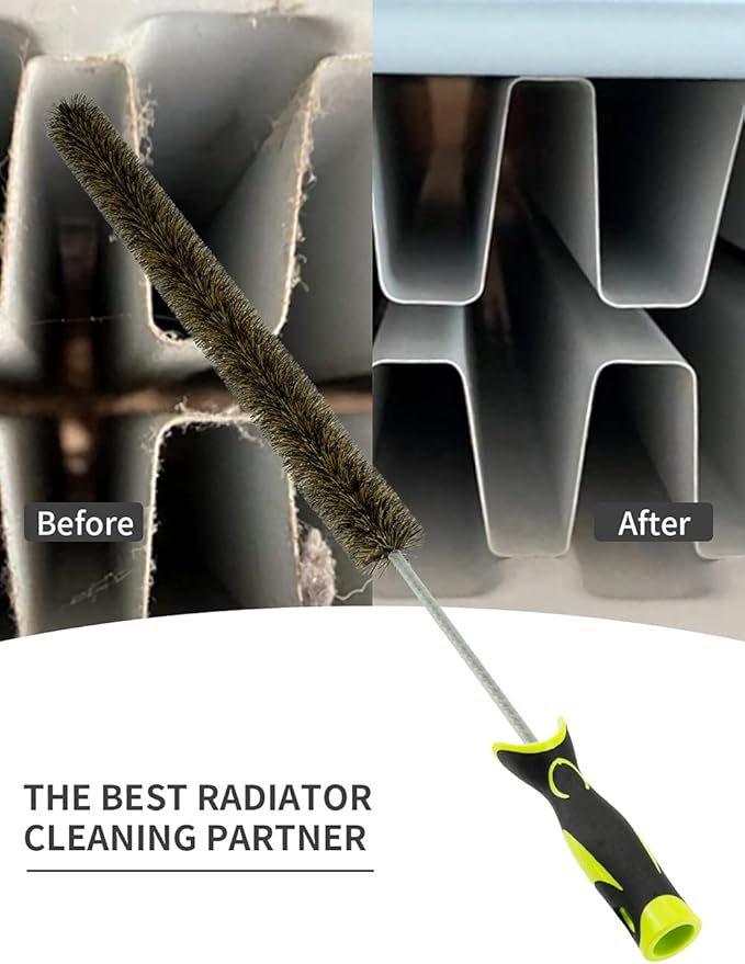 Radiator Cleaner Brush Thin Long 81cm Boar Bristles, Radiator Duster Brush Long Thin Bendable Flexible with Easy Grip Handle, Radiator Brushes for Cleaning Dust Inside Vanes and Backside