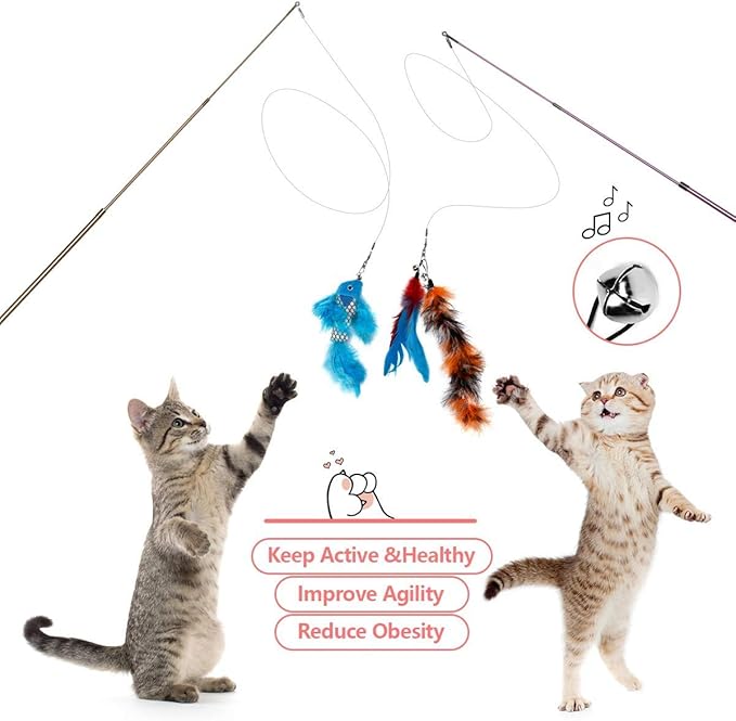 Cat Toys for Indoor Cats Adult: Interactive Kitten Feather Wand Toys - 15Pcs Cat Teaser Toys
