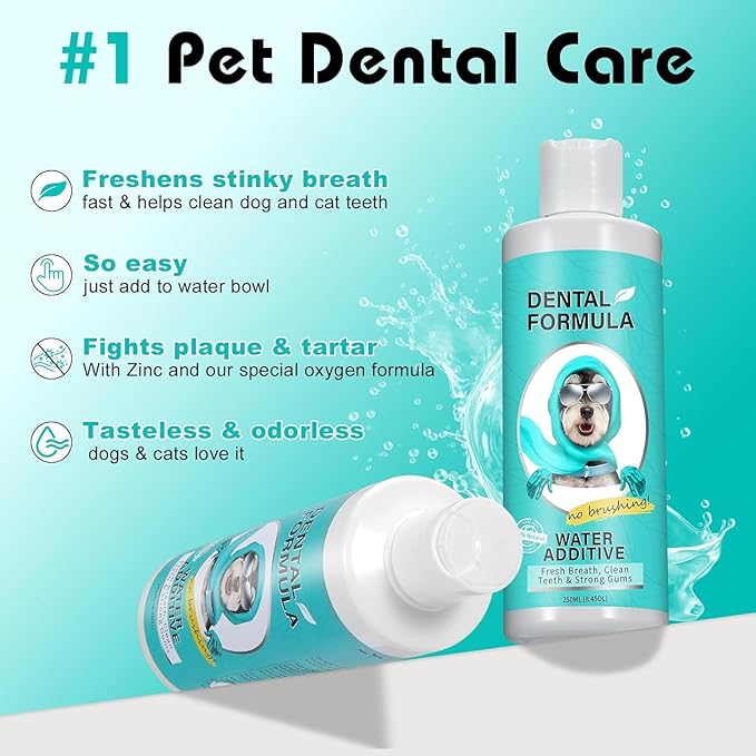 Bailey & buddies Dental Formula Water Additive For Dogs & Cats - Clean Teeth, Healthy Gums & Fresh Breath - Manage Plaque & Tartar Build-Up - No Brushing Needed - Oral Health (Single Pack)