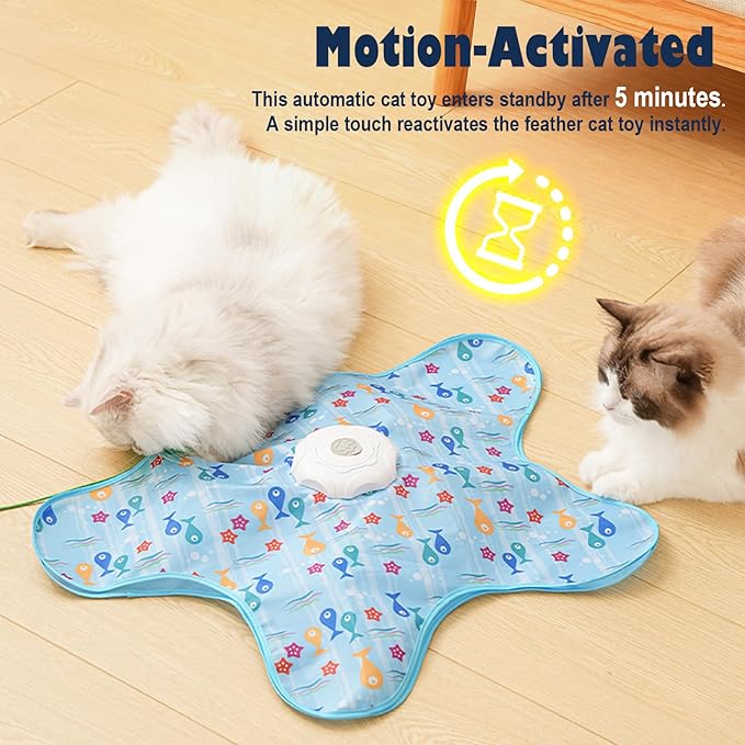 Interactive Cat Toys for Indoor Cats Adult kitten, Automatic Hide and Seek Cat Toy with Moving Feather and Mouse Squeaky for Indoor Kittens, USB Rechargeable, Blue