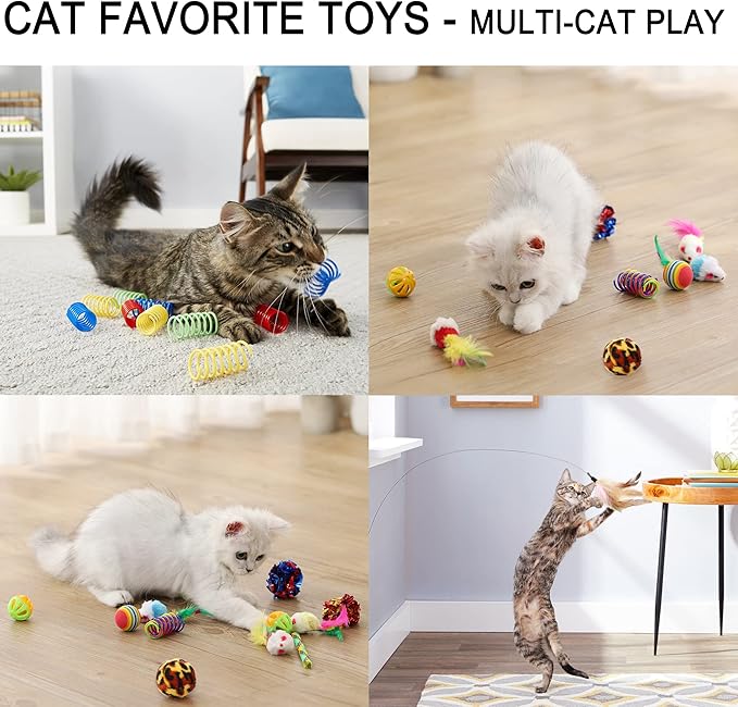 Suhaco 21 Pack Cat Toys for Indoor Cats Interactive Kitten Toy Fun Roller 3 Level Cats Ball Toys with Catnip Ball Self Play Cat Feather Wand Kitty Toy for Boredom (Green)