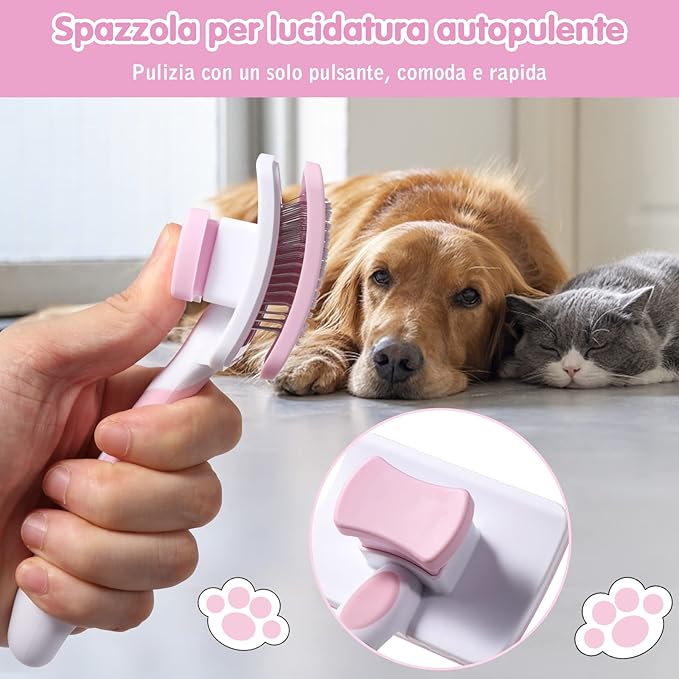 Vinabo Self-cleaning Pet Brush, Brush for Long and Short Hair, For Dogs, Cats, Effectively Eliminate Tomentosis Undercoat, Tangles, Pink
