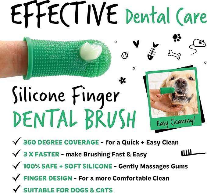 Bugalugs Dog and Cat Dental Care Kit: Toothpaste, 2 Finger Cat Toothbrushes, Dog Toothbrush for Plaque Removal and Fresh Breath