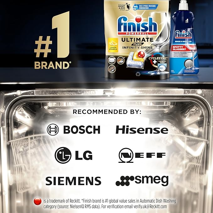 Finish Dishwasher Tablet, Ultimate Plus Infinity Shine, 105 Detergent Tablets, Lemon Sparkle, Tough on Grease, For our Most Intensive Clean & Diamond Shine, Effective for Short Eco Cycle