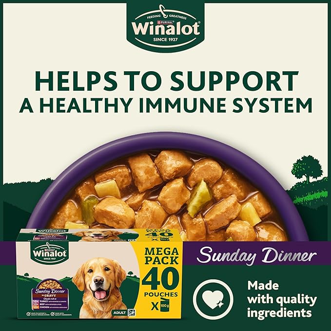 WINALOT Sunday Dinner Mixed in Gravy Wet Dog Food Pouches 40x100g