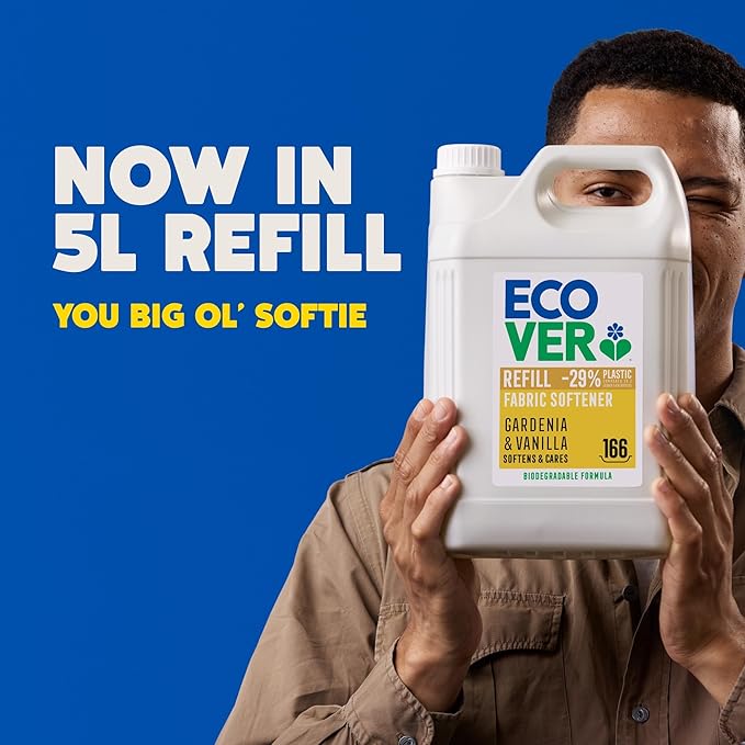 Ecover Fabric Softener Refill, Fabric Conditioner, Fresh Gardenia & Vanilla Scent, Softens and Cares for Your Clothes, 5L