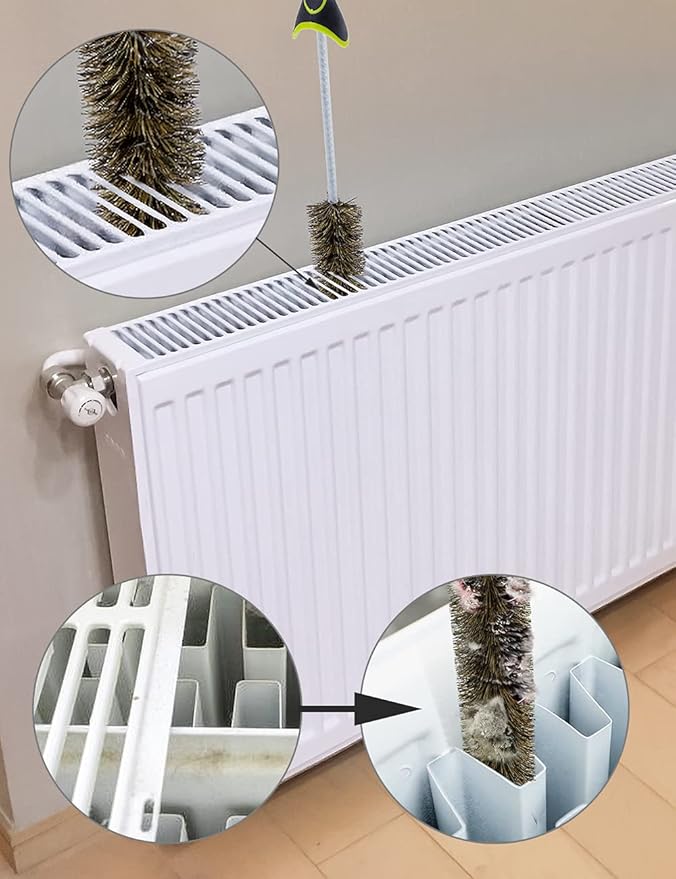 Radiator Cleaner Brush Thin Long 81cm Boar Bristles, Radiator Duster Brush Long Thin Bendable Flexible with Easy Grip Handle, Radiator Brushes for Cleaning Dust Inside Vanes and Backside