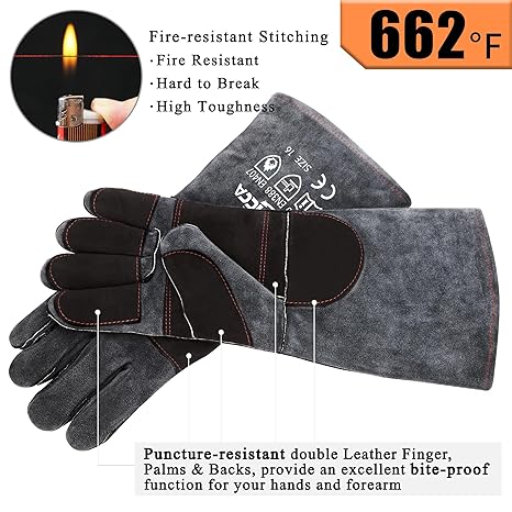 RAPICCA Animal Handling Gloves Bite Proof Reinforced Leather Padding Dog,Cat Scratch,Bird Handling Falcon Gloves Grabbing,Reptile Squirrel Snake Bite 16in/40cm