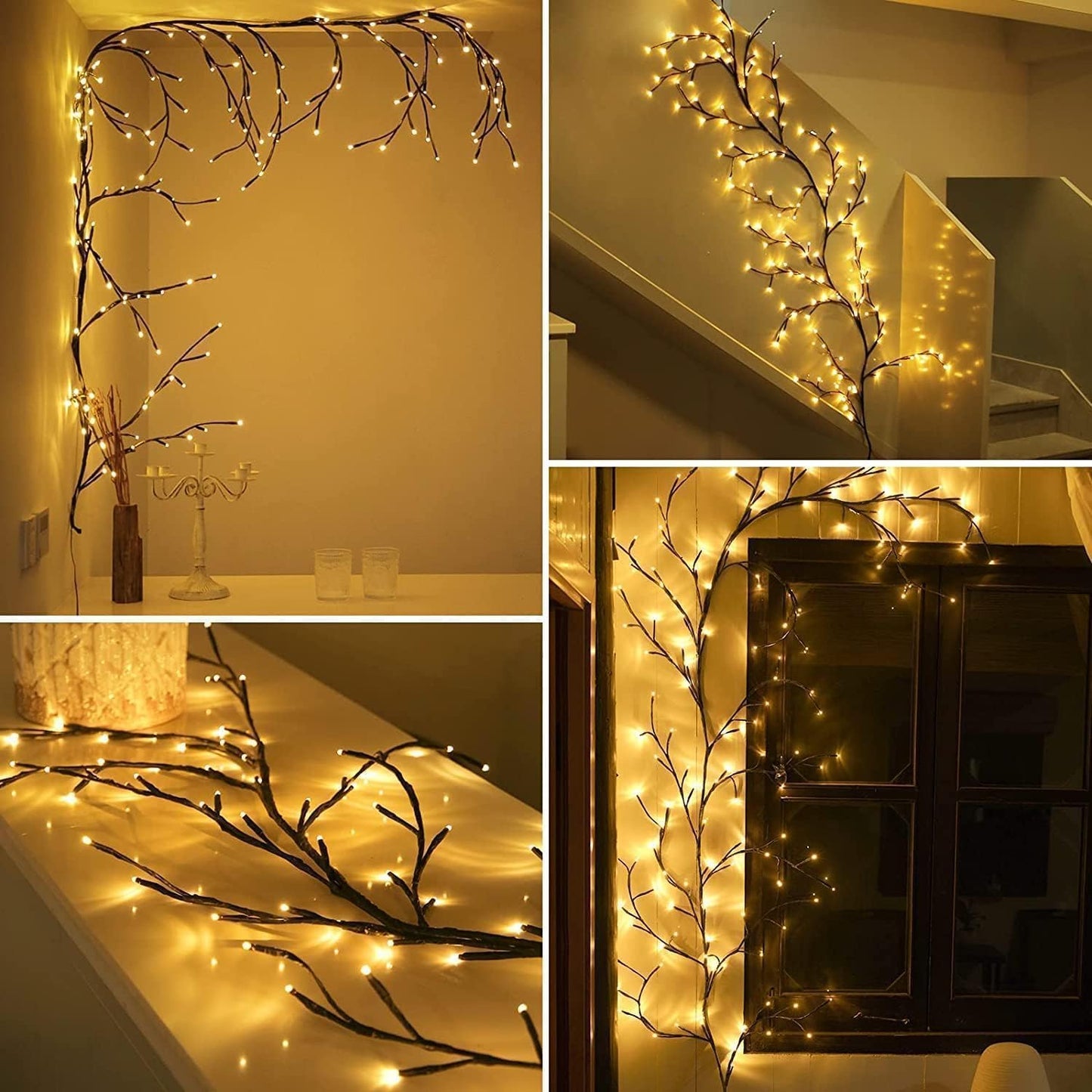 Twig String Lights for Bedroom, Lighted Willow Tree Vine Fairy Lights Plug in Powered,144 Warm White LED Twig Tree with Lights for Wall Indoor Bedroom Living Room Home Christmas Décor(1 packs)