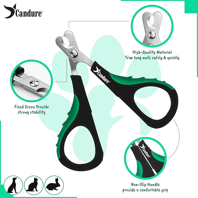 Candure Cat Nail Clippers Stainless Steel Cat Claw Trimmers for Rabbits,Guinea Pigs, Birds, Puppies, Kittens and Small Animals- Pet Nail Clipper for Professional and Home Use 3.5" (Green)