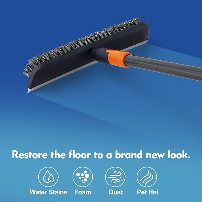 CLEANHOME Floor Scrubbing Brush with Squeegee/Handle,2-1 Bathroom Tile Cleaning Brush.Suitable for Cleaning Floors, Corner Gap, Patios,Indoor,Living Rooms, Swimming Pool,etc.