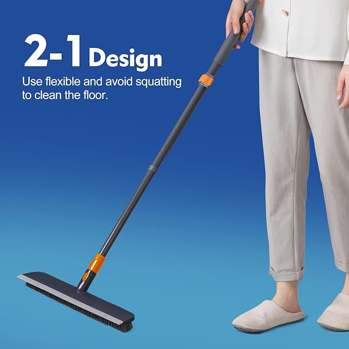 CLEANHOME Floor Scrubbing Brush with Squeegee/Handle,2-1 Bathroom Tile Cleaning Brush.Suitable for Cleaning Floors, Corner Gap, Patios,Indoor,Living Rooms, Swimming Pool,etc.