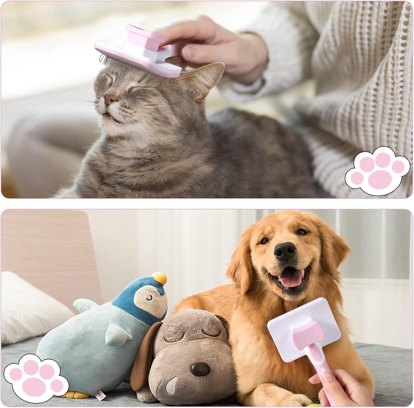 Vinabo Self-cleaning Pet Brush, Brush for Long and Short Hair, For Dogs, Cats, Effectively Eliminate Tomentosis Undercoat, Tangles, Pink