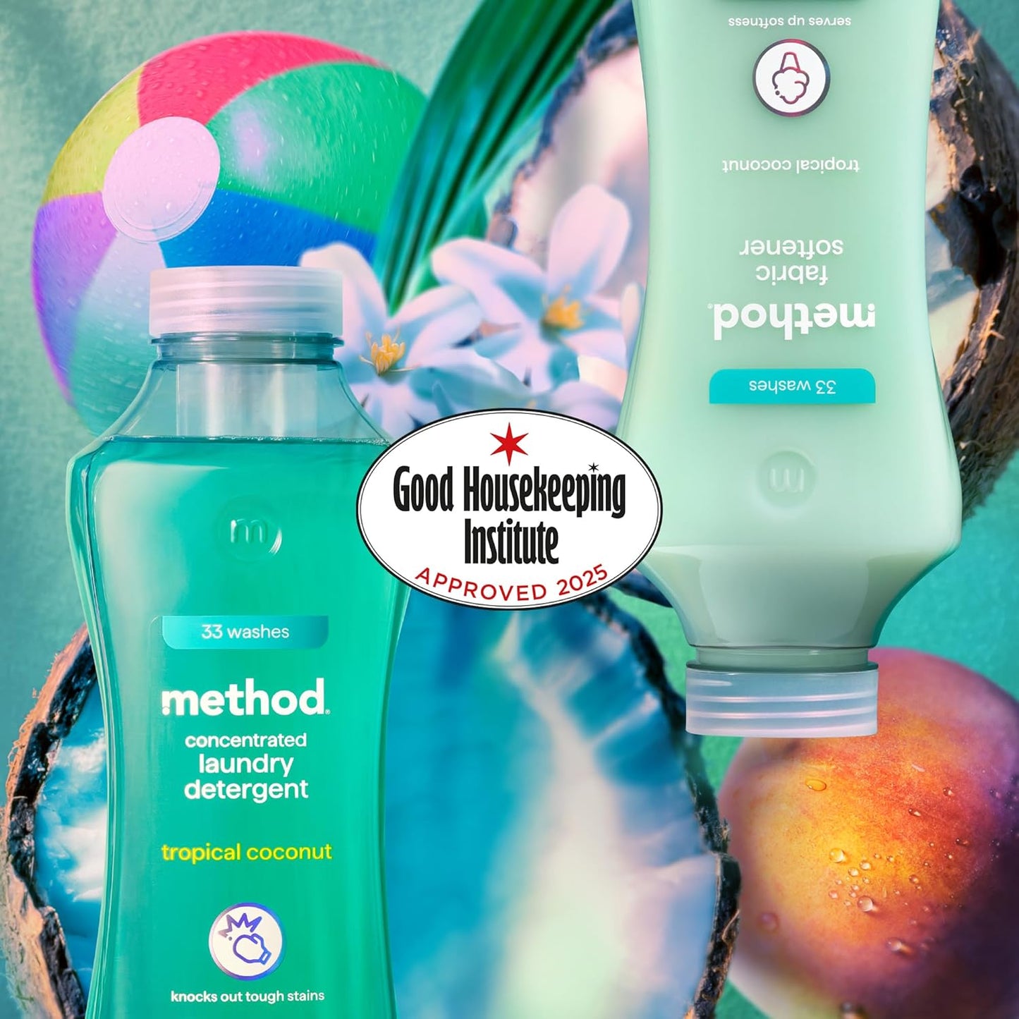 method Concentrated Laundry Detergent, Washing Liquid Fresh Tropical Coconut Scent, 1 x 33 Washes, 1 x 990ml