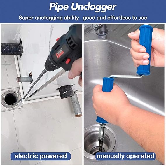 Drain Snake Unblocker 3M, 10mm with Electric Adapters and Handle Tool, Sink Unblocker and Drain Auger Tool for Sink Unblocker and Drain Unblocker Tool