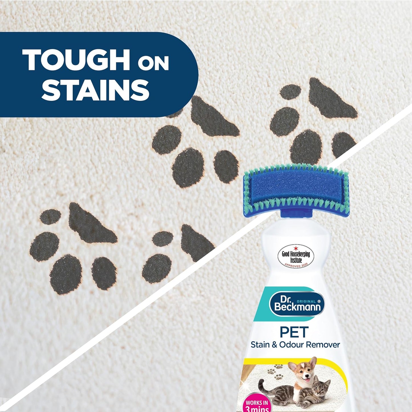 Dr. Beckmann Pet Stain & Odour Remover, Eliminates stains and odours caused by pets, incl. applicator brush, 650 ml