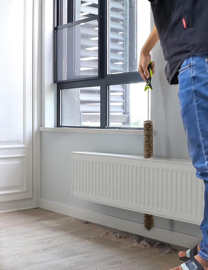 Radiator Cleaner Brush Thin Long 81cm Boar Bristles, Radiator Duster Brush Long Thin Bendable Flexible with Easy Grip Handle, Radiator Brushes for Cleaning Dust Inside Vanes and Backside