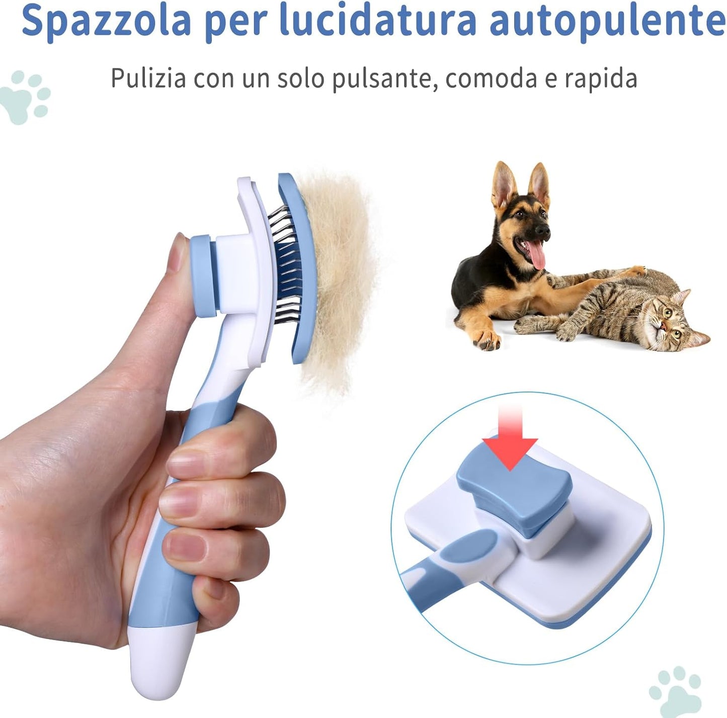 Vinabo Brush for Dogs and Cats, Self-Cleaning for Small Dogs, Cat Brush, Pet Brush, for Dogs and Cats, Eliminate Tomentose Undercoat Tangles-Blue