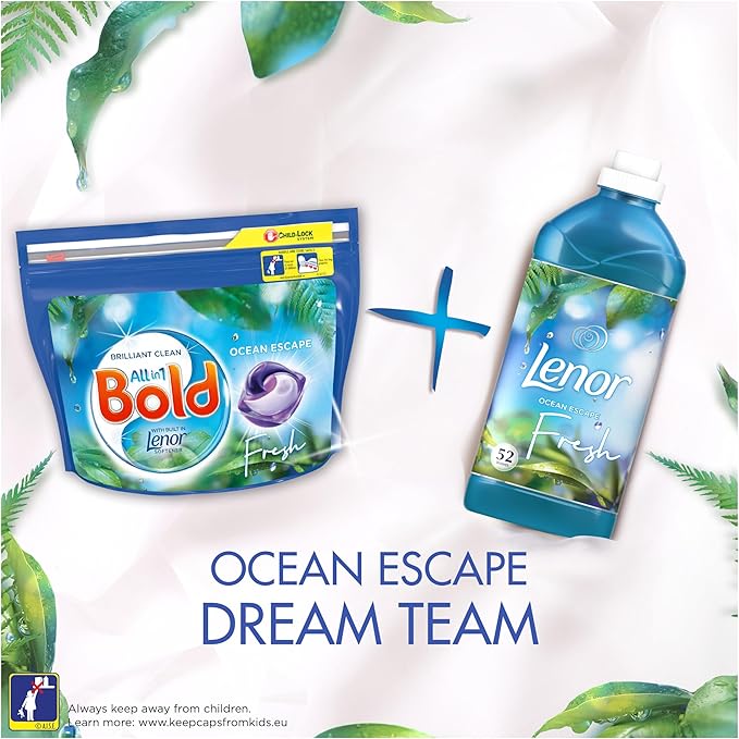Bold All-in-1 PODS, Washing Liquid Detergent Tablets / Capsules 128 Washes (64X2) Ocean Escape, Washing Detergent For Brilliant Cleaning With Built-In Fabric Softener