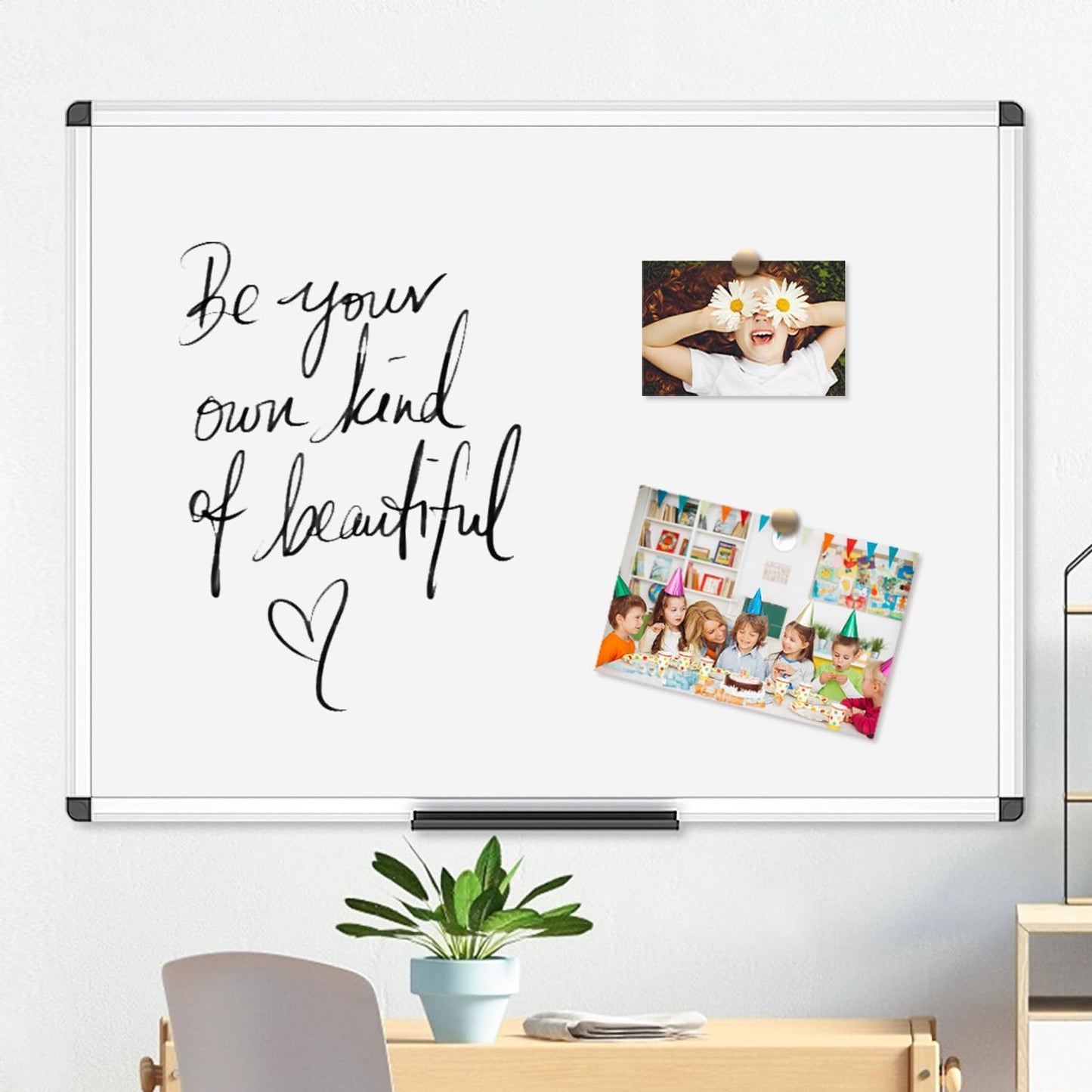 VIZ-PRO Magnetic Whiteboard 60 x 45 cm, Dry Erase White Board with Pen Tray, Silver Aluminium Frame, Dry Wipe Writing Board for Office, Home & School