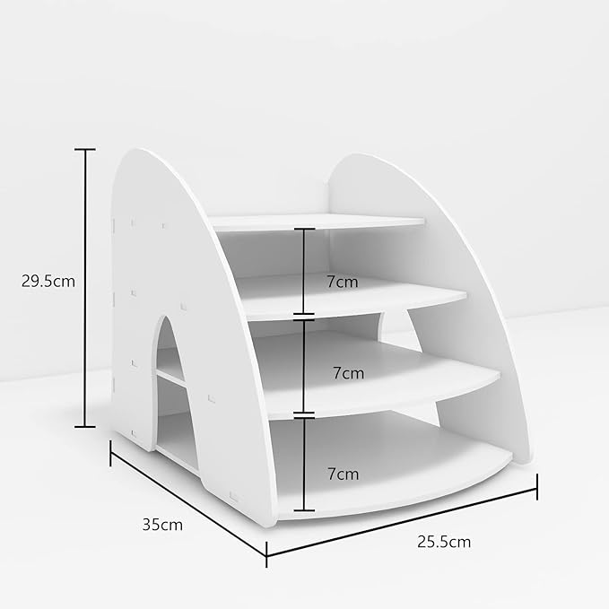 PUNCIA 4-Tier Letter Tray Desk Organiser A4 File Rack Paper Sorter Storage Desktop White Office Supplies Mail File Holder Document Notebook Stationery Storage Rack for Home Office School