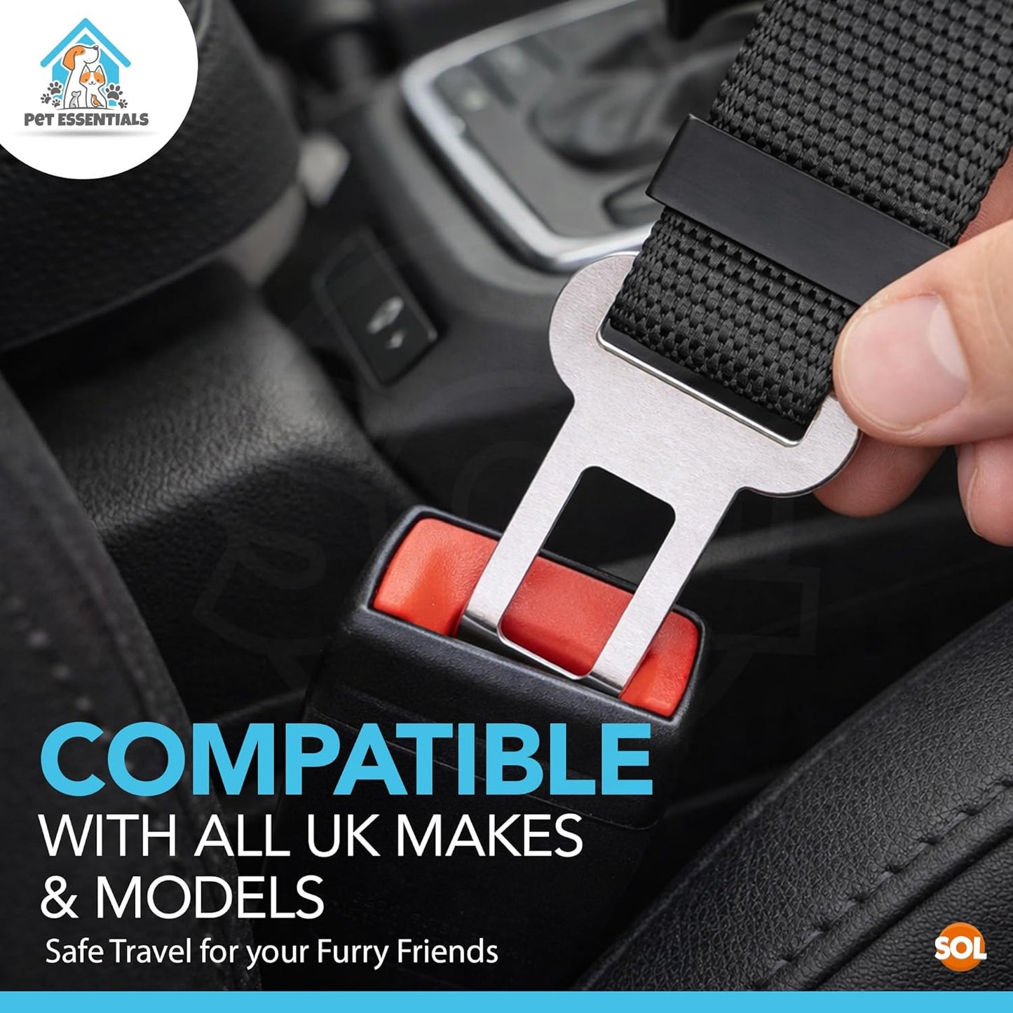 SOL 2pk Dog Seat Belts For Cars UK, 70cm Adjustable Seatbelt Harness Strap for Dogs, Durable Nylon with Secure Clip-On Design, Car Harness for Dogs UK, Snug Fit for Any Breed Size, Easy to Install
