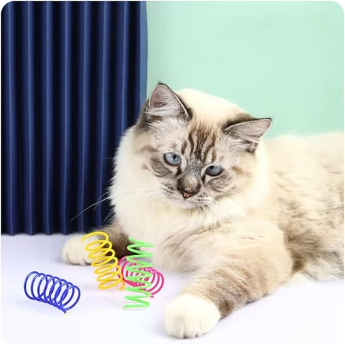 12 Pcs Colourful Cats Springs Toys - Interactive Cat & Kitten Toys, Durable Plastic Spring Cat Toy for Swatting, Biting, Hunting, Enrichment Play, Fun Kitten Toy to Keep Kittens Active & Engaged