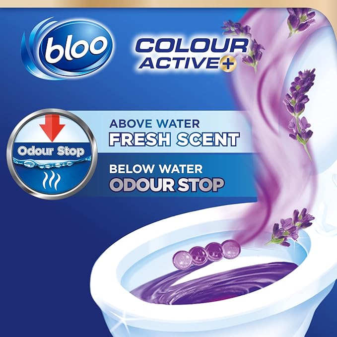 Bloo Colour Active Toilet Rim Block Lavender with Anti-Limescale, Cleaning Foam, Dirt Protection and Extra Freshness - 2 x Rimblocks, purple (Pack of 3)