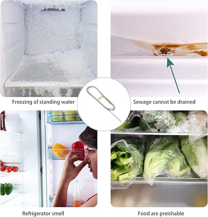 Ungfu Mall Sink Cleaning Brush and Refrigerator Scrub Brush Drain Snake Sink Unblocker Tool Sewer Cleaning Hook for Bath Plug, Fridge Cleaning and Unclogging Kit