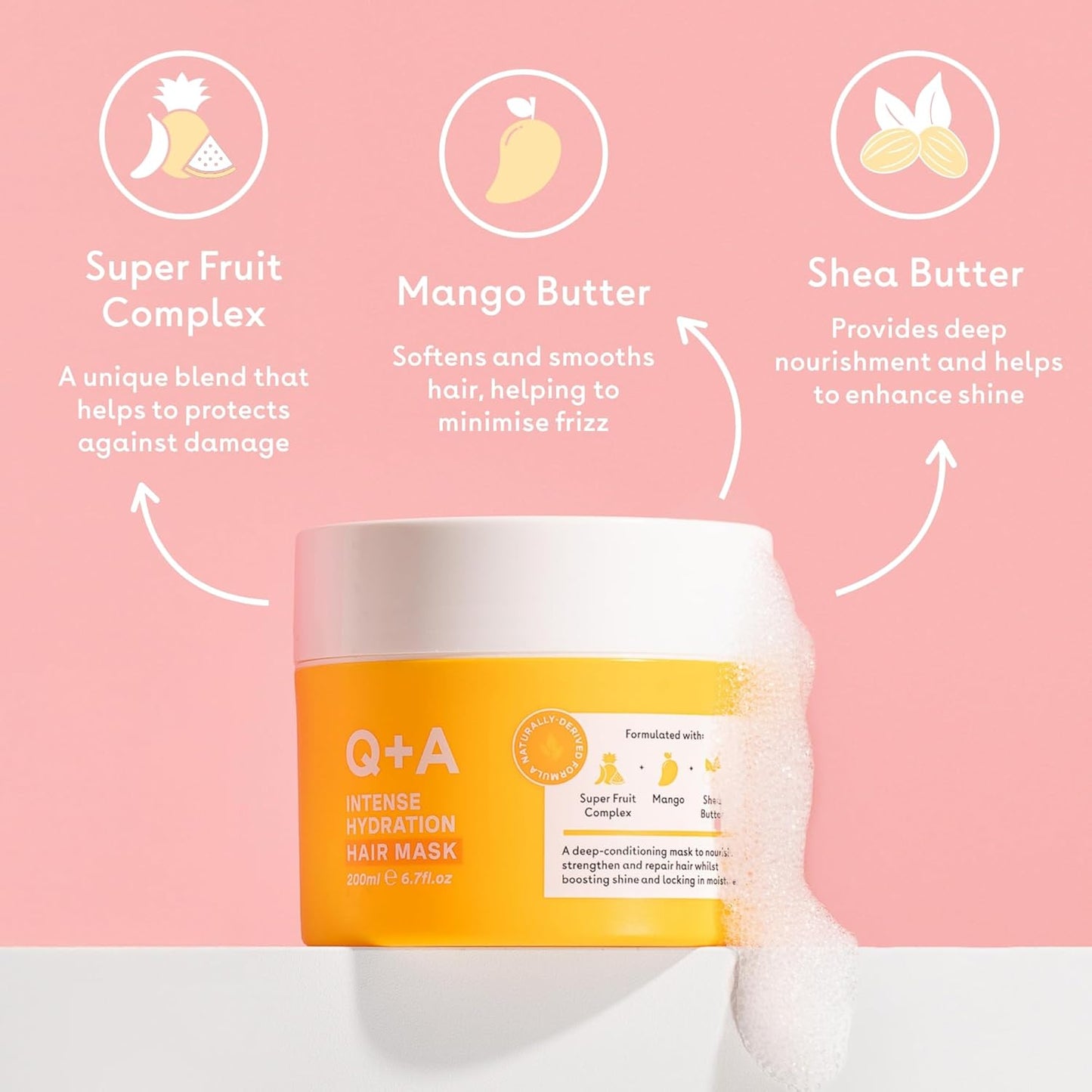 Intense Hydration Hair Mask (200Ml), Anti-Frizz Strengthening Hair Care, Deep Conditioning Treatment Hair Treatment for Dry, Damaged Hair, with Super Fruit Complex, Mango Butter and Shea Butter