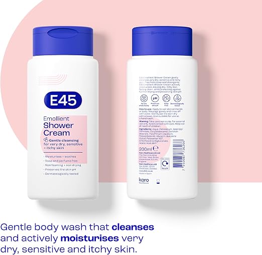 E45 Shower Cream 200ml – Moisturising Body Wash for Dry, Sensitive Skin