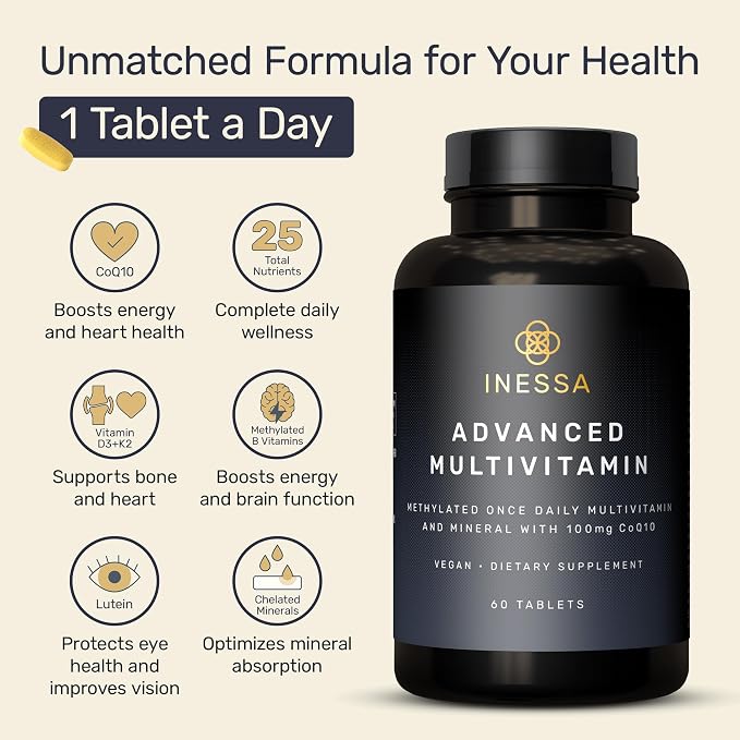 Inessa Multivitamin with CoQ10, Vitamin D3, K2 & B Complex 100ct