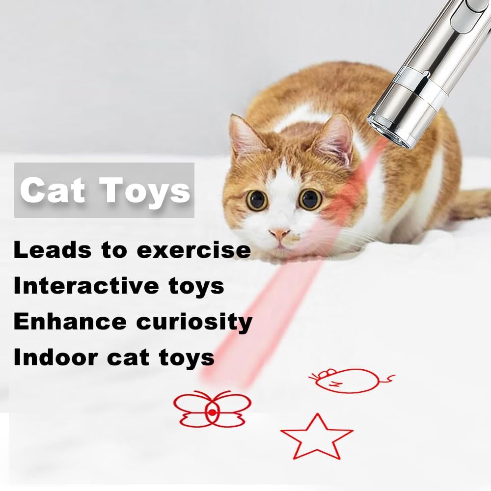 Cat Toys, 7 in 1 Function Red Pointer Interactive Cat Toy, USB Rechargeable LED Cat Light Pen, Cat Toys Interactive for Indoor Cats Dog, Red Dot Kitten Practice Chaser Toys