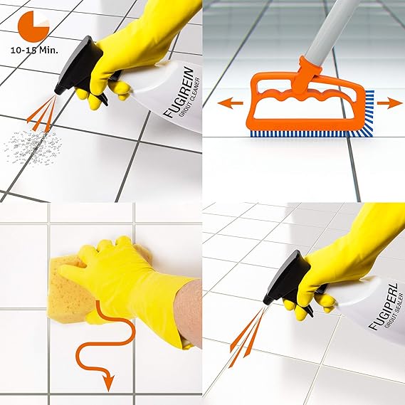 Fuginator tile joint brush orange/blue - innovative grout brush for cleaning joints in bathroom, kitchen & household removes mould superficially