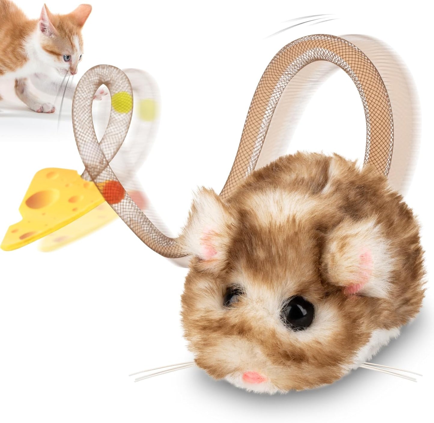 Migipaws Interactive Cat Toy,360° Rolling & Spin Migimouse with Wiggling Tail for Indoor Cats,Smart Motion Sensor, Realistic Squeak, Rechargeable Plush Kitten Toy