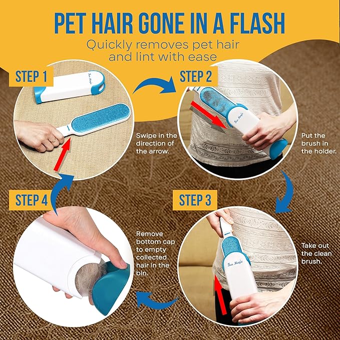 Fur Magic Pet Hair Remover Lint Brush With Self-Cleaning Base, Reusable Fluff Remover for Clothes, Double-Sided Fur Cleaner for Dog and Cat